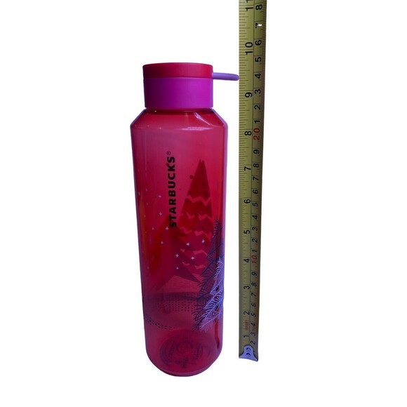 Starbucks Plastic Water Bottle Christmas Holiday Pink Tree 24 oz 2021 - Picture 8 of 13